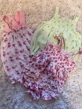 3 Floral Baby Rompers - Pink & Light Green